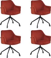 Bronx71® Eetkamerstoel met wieltjes Quinn koper velvet - Eetkamerstoelen set van 4