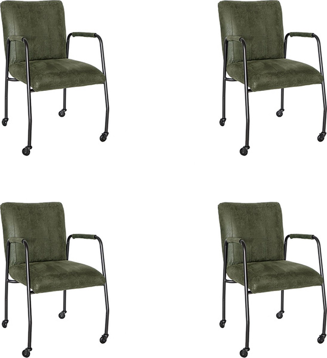 Bronx71 Eetkamerstoel met wieltjes Mila eco-leer olijfgroen - Eetkamerstoelen set van 4 - stoel Olive / groen