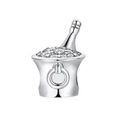 Tracelet - Zilveren bedels - Bedel champagne koeler | Met zirkonia | 925 Sterling Zilver - Pandora compatible - 925 Zilver Certificaat - In Leuke Cadeauverpakking - Valentijn kado