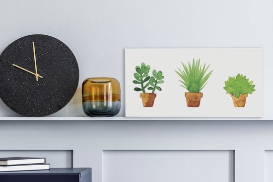 Toile Peinture Pot de Fleurs - Aquarelle - Plantes - 40x20 cm - Décoration murale