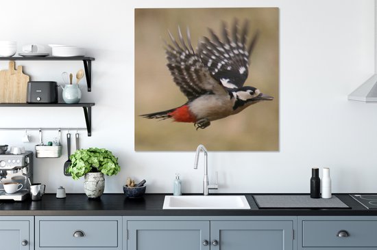 Tableau sur toile Un pic épeiche en route pour nourrir ses petits - 90x90 cm - Déco Décoration murale