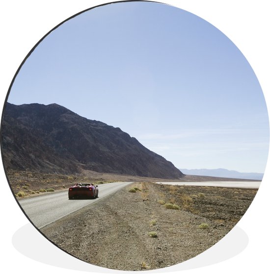 Wandcirkel - Muurcirkel - Rode Lamborghini in de woestijn - Aluminium - ⌀ - Binnen en Buiten