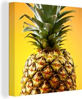 Canvas Schilderij Ananas - Fruit - Geel - 20x20 cm - Wanddecoratie