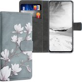 kwmobile telefoonhoesje voor Xiaomi Redmi Note 10 Pro - Hoesje met pasjeshouder in taupe / wit / blauwgrijs - Magnolia design