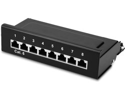 kwmobile Cat6 patch paneel 8-poorts - Cat6 verdeler voor wandmontage en serverkast - Patchpaneel - 8x Cat6 RJ45-aansluitingen - Grijs