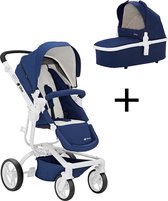 Qtus Spider 2-in-1 Kinderwagen Blauw - wit frame - Wandelwagen met Reiswieg - Model 2019
