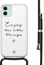 iPhone 11 hoesje met koord - Enjoy life | Apple iPhone 11 crossbody case | Zwart, Transparant | Tekst