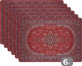 Placemat - Placemats kunststof - Vloerkleed - Perzisch Tapijt - Rood - 45x30 cm - 6 stuks - Hittebestendig - Anti-Slip - Onderlegger - Afneembaar