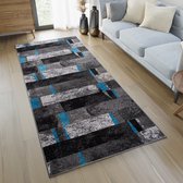 Tapiso Jawa Tapijt Loper Grijs Blauw Woonkamer Slaapkamer Hal Maat - 100x1250