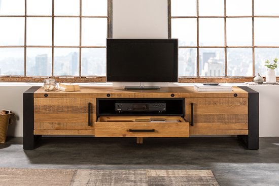 Massief tv-lowboard 200 cm grenenhout in industrieel design