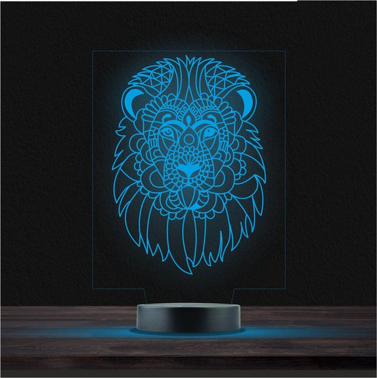 Led Lamp Met Gravering - RGB 7 Kleuren - Leeuw