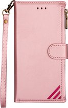 iPhone 13 Pro Book Case Hoesje met Rits - Kunstleer - Pasjeshouder - Portemonnee - Apple iPhone 13 Pro - Roze