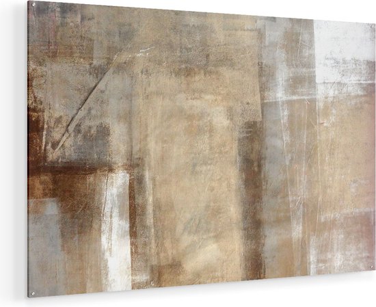 Artaza Glasschilderij - Abstracte Kunst Bruin met Beige - 135x90 - Groot - Plexiglas Schilderij - Foto op Glas