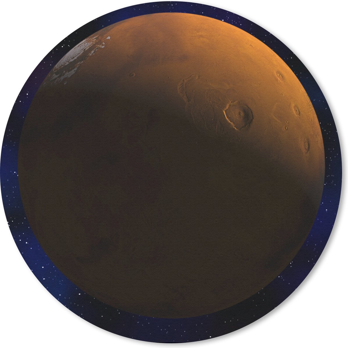 Muismat rond 40x40 cm - Mousepad Mars tegen een donkere achtergrond - Ronde muismatten