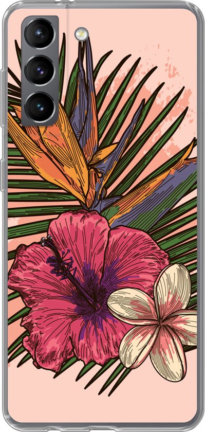 Coque Samsung Galaxy S21 - Fleurs - Tropical - Rose - Siliconen - Sinterklaas - Noël - Cadeaux - Cadeaux chaussures