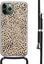 iPhone 11 Pro hoesje met koord - Stippen bruin abstract | Apple iPhone 11 Pro crossbody case | Zwart, Transparant | Geen opdruk