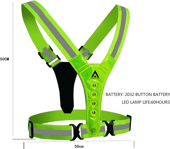 LED Sport Vest / Harnas - Ideaal voor Sporters in het Donker - Reflecterende Strips voor Zichtbaarheid - Hardloop Verlichting - Verstelbaar en Flexibel - Lichtgewicht - Meerdere Kleuren Beschikbaar - Incl. batterij