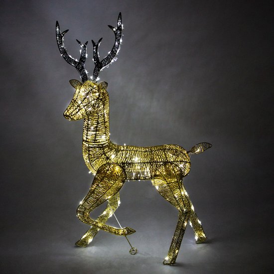 Verlicht Kerstfiguur: Rendier - Goud - 200 lichtjes - Stroomkabel van 12 meter - Kerstverlichting - Kerstfiguur ree dier dieren - Buitenverlichting kerst
