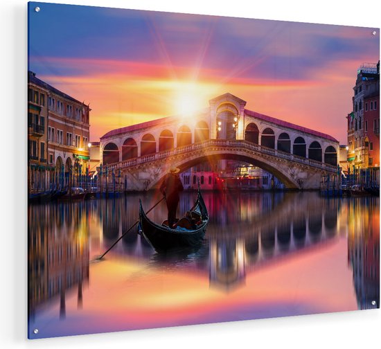 Artaza Glasschilderij - Gondel bij de Rialtobrug in Venetië, Italië - 80x60 - Plexiglas Schilderij - Foto op Glas
