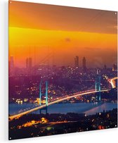 Artaza Glasschilderij - Bosporusbrug In Istanbul Bij Zonsondergang - 90x90 - Groot - Plexiglas Schilderij - Foto op Glas