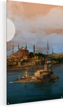Artaza Glasschilderij - Illustratie Van De Maiden's Tower In Istanbul - 90x135 - Groot - Plexiglas Schilderij - Foto op Glas