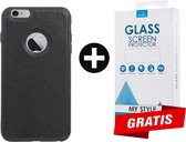Backcase Lederen Hoesje iPhone SE (2020) Zwart - Gratis Screen Protector - Telefoonhoesje - Smartphonehoesje