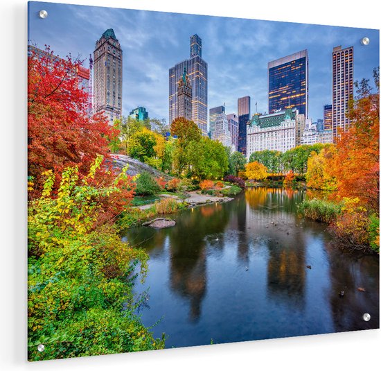 Artaza Glasschilderij - Kleurrijke Central Park Tijdens De Herfst - 50x40 - Plexiglas Schilderij - Foto op Glas