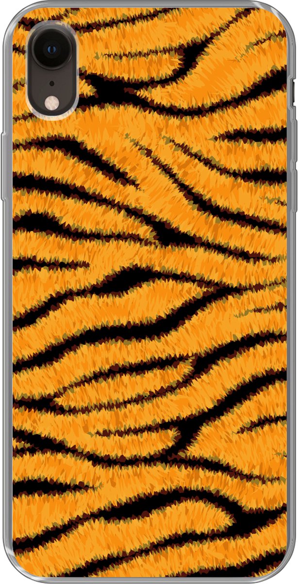 Geschikt voor iPhone XR hoesje - Tijgerprint - Oranje - Zwart - Siliconen Telefoonhoesje