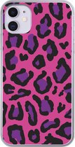 Geschikt voor iPhone 11 hoesje - Panterprint - Roze - Paars - Siliconen Telefoonhoesje