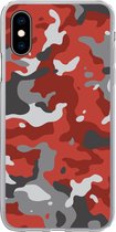 Geschikt voor iPhone X hoesje - Rood met grijs camouflage patroon - Siliconen Telefoonhoesje