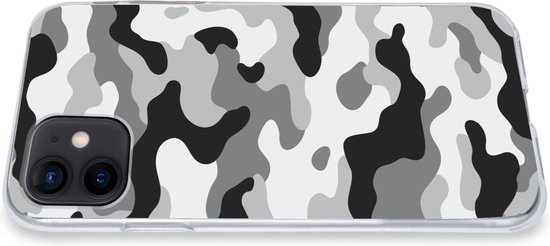 Coque iPhone 12 - Motif camouflage Zwart et blanc - Siliconen
