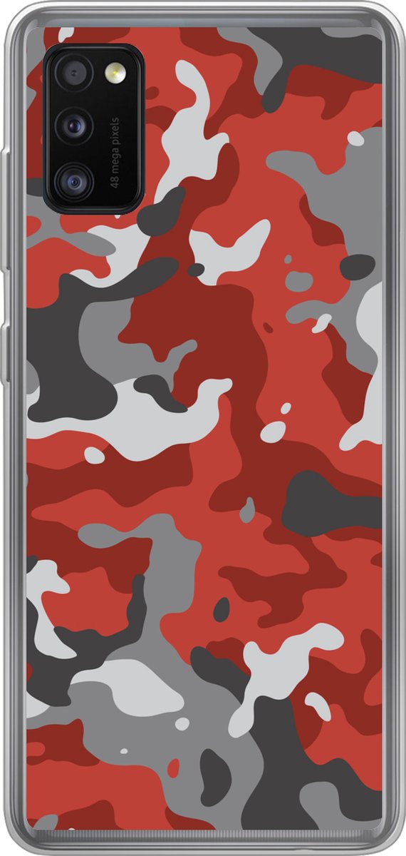 Telefoonhoesje Geschikt voor Samsung Galaxy A41 hoesje - Rood met grijs camouflage patroon - Siliconen Telefoonhoesje Telefoonhoesje