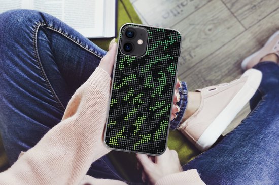 Coque iPhone 12 - Motif camouflage à pois verts et gris - Siliconen