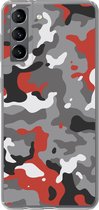 Geschikt voor Samsung Galaxy S21 hoesje - Camouflage patroon met rode accenten - Siliconen Telefoonhoesje - Verjaardag cadeau tiener