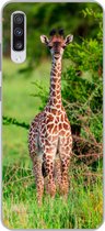 Geschikt voor Samsung Galaxy A70 hoesje - Baby - Giraffe - Planten - Siliconen Telefoonhoesje