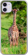 Geschikt voor iPhone 11 hoesje - Baby - Giraffe - Planten - Siliconen Telefoonhoesje