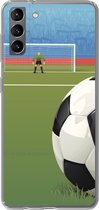 Geschikt voor Samsung Galaxy S21 Plus hoesje - Een illustratie van een voetbal op het veld in het stadion - Jongens - Meiden - Kids - Siliconen Telefoonhoesje