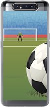 Geschikt voor Samsung Galaxy A80 hoesje - Een illustratie van een voetbal op het veld in het stadion - Jongens - Meiden - Kids - Siliconen Telefoonhoesje