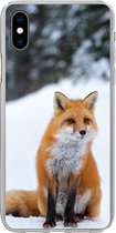 Geschikt voor iPhone Xs hoesje - Vos - Sneeuw - Bos - Siliconen Telefoonhoesje