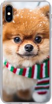 Telefoonhoesje Geschikt voor iPhone Xs hoesje - Hond - Sjaal - Sneeuw - Siliconen Telefoonhoesje