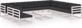 Decoways - 11-delige Loungeset met kussens massief grenenhout wit