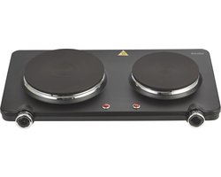 Inventum KP602B - Elektrische kookplaat - 2 kookzones - 15 en 18 cm - 750 en 1500 watt - Normale stekker - Zwart