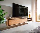 Meuble TV Stonegrace Acacia naturel 175 cm 2 portes 2 compartiments meuble TV flottant placage pierre