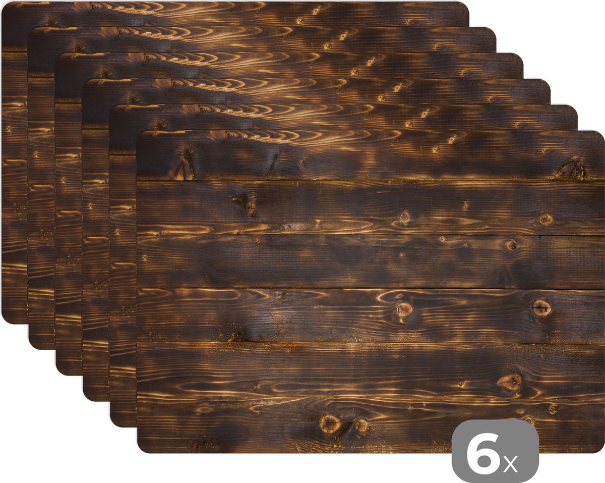 Placemats - Hout - Structuur - Hout print - Borden onderlegger - 45x30 cm - 6 stuks