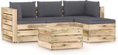 vidaXL 5-delige Loungeset met kussens geïmpregneerd hout