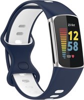 By Qubix - Geschikt voor Fitbit Charge 5 - Fitbit Charge 6 Sportbandje met dubbele lus - Donkerblauw - wit - Tweekleurig - Maat: L - Smartwatch Band - Horlogeband -