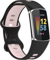 By Qubix - Geschikt voor Fitbit Charge 5 - Fitbit Charge 6 Sportbandje met dubbele lus - Zwart - roze - Tweekleurig - Maat: L - Smartwatch Band - Horlogeband -