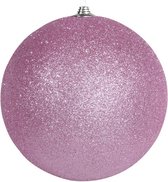 Kerstversieringen set van 2x extra grote kunststof kerstballen zwart en roze 25 cm glitter