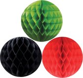 Kerstversiering set van 6x papieren kerstballen 10 cm zwart groen en rood - Kerst decoratie bollen/ballen