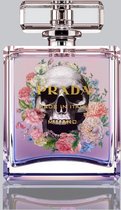Glasschilderij - Parfumflesje Prada Skull - 60x80 cm - Wanddecoratie